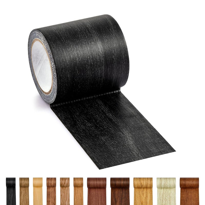 ECOHomes Wood Grain Repair Tape - Self Adhesive Brown Wood Colored Tape for Furniture Repair | Peel & Stick Veneer Strips Trim, Woodgrain Duct Tape for Furniture, Vinyl Floor, Door Patch Kit (Black) - Image 1